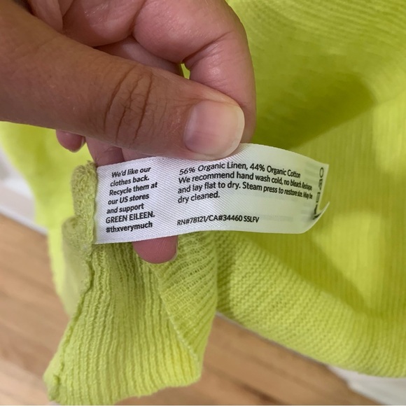 Eileen Fisher Organic Cotton Linen Blend Oversized Honeydew V Neck Tunic Small - Picture 7 of 10